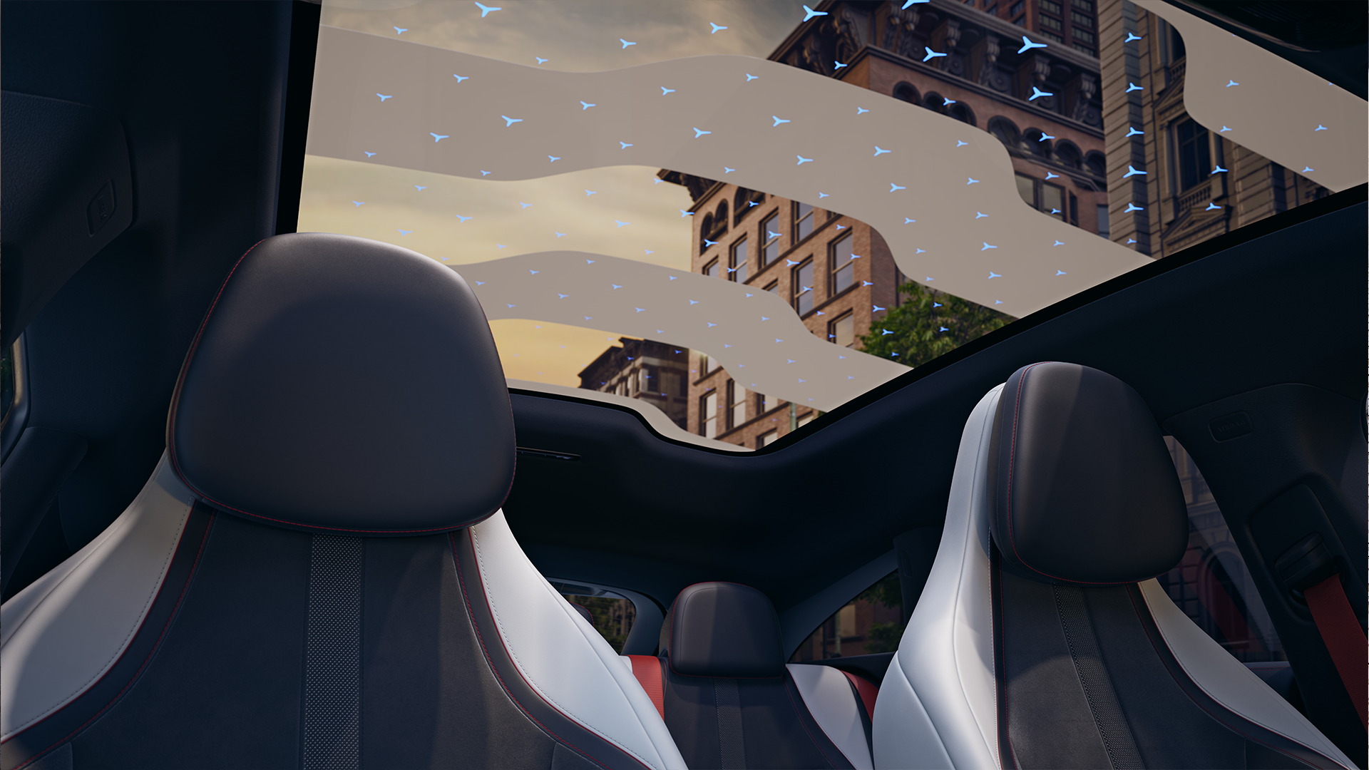 Valkoisen Mercedes-Benz CLA Shooting Brake auton panoraamakatto