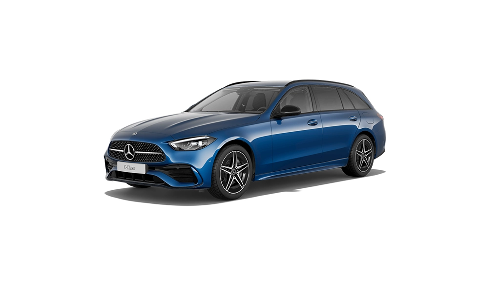 Sininen C-sarjan farmari auto valkeaa taustaa vasten