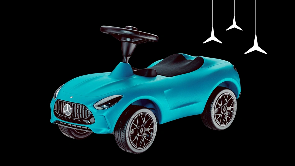 Mercedes-AMG GT-potkuauto n. 22 cm istumakorkeudella yli18kk ikäisille lapsille.