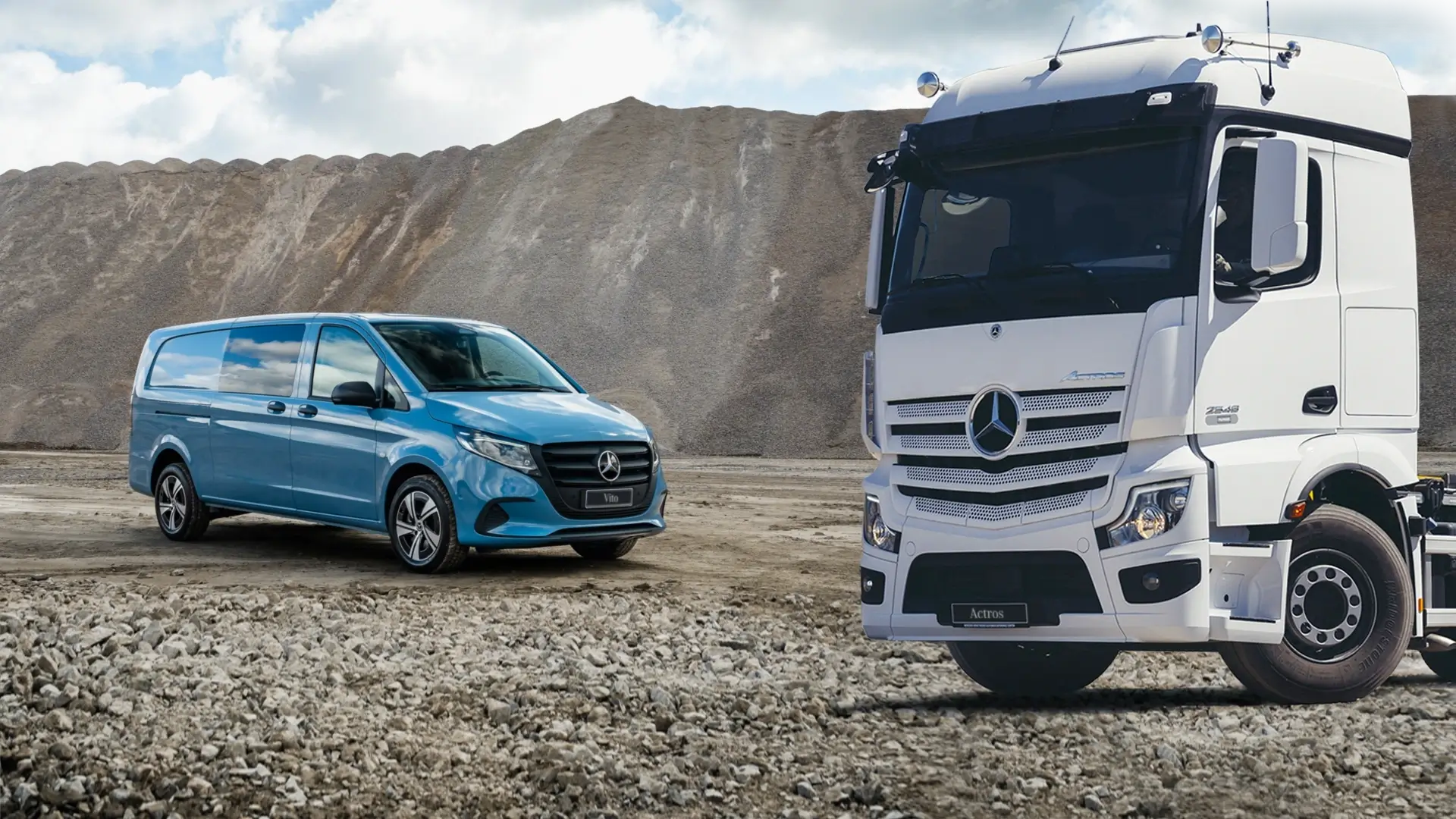 Mercedes-Benz Vito ja Actros kaivosmaisemassa